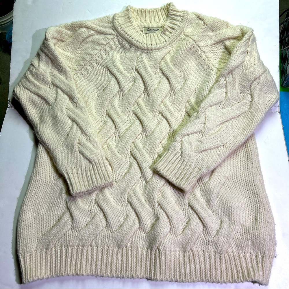 Cocogio XL Sweater Made in Italy Cream Wool Blend Big Chunky Knit